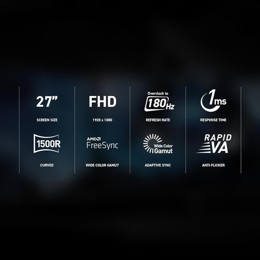 MSI G27C3F 1920x1080 180Hz 27" Curved Gaming Monitor