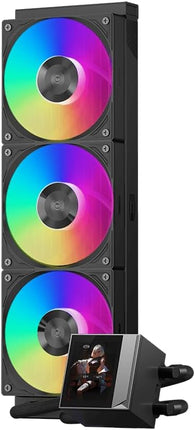 PCCOOLER CPU Cooler, 360mm AIO Liquid Cooling, High-Performance Pump, 2.4” IPS Display, CPS ARGB Water Cooling with Quiet F5 R120 Fans(DC360 Black)