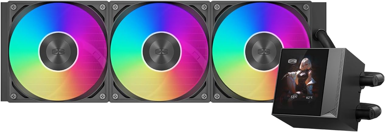 PCCOOLER CPU Cooler, 360mm AIO Liquid Cooling, High-Performance Pump, 2.4” IPS Display, CPS ARGB Water Cooling with Quiet F5 R120 Fans(DC360 Black)