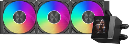 PCCOOLER CPU Cooler, 360mm AIO Liquid Cooling, High-Performance Pump, 2.4” IPS Display, CPS ARGB Water Cooling with Quiet F5 R120 Fans(DC360 Black)