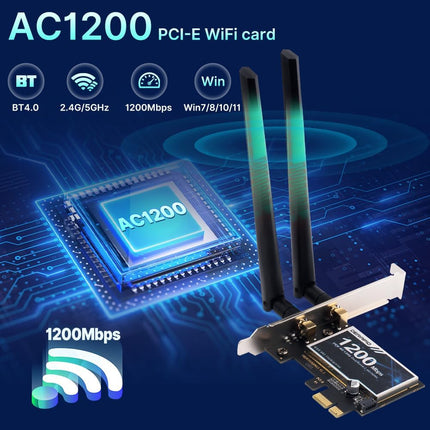 PCie -AC1200 PCI Express WiFi Card, Dual Band 2.4GHz/5GHz