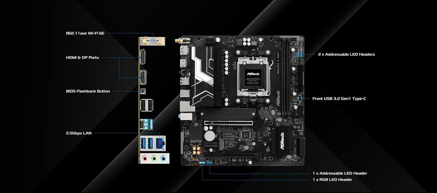ASRock B850M-X WIFI R2.0 Amd B850 Am5 Micro Atx 2 Ddr5 Hdmi Dp Wi-Fi 6E 2.5G Lan