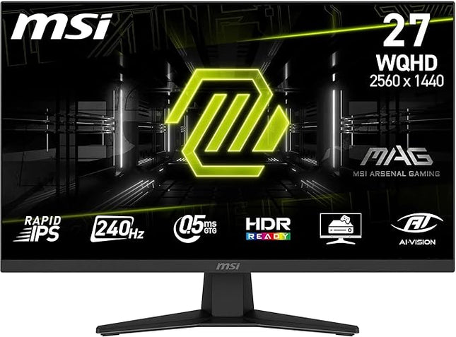 MSI MAG 274QF X24 Gaming Monitor 27 inch WQHD - Rapid IPS Panel 2560 x 1440, 240 Hz, 0.5 ms, HDR Ready, AMD FreeSync Premium, AI Vision, HDMI 2.0b, DPort 1.4, Bezelless, Tilt, VESA Comaptive