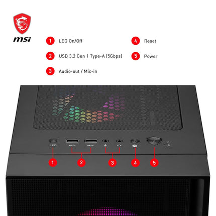 MSI MAG Forge 120A Airflow Premium Gaming PC Case: Auto RGB Fan, Vertical GPU Bracket, Side Air Vents, 360mm Radiator Support, 4mm Thick Tempered Glass, Supports Up to 8 Fans