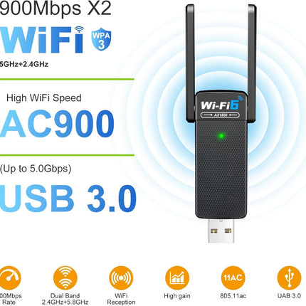 USB WiFi 6 Adapter with Bluetooth 5.2, Dual