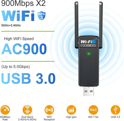 USB WiFi 6 Adapter with Bluetooth 5.2, Dual