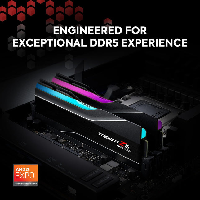 G.SKILL Trident Z5 Neo RGB Series (AMD Expo) DDR5 RAM 32GB (2x16GB) 6000MT/s CL30-38-38-96 1.35V Desktop Computer Memory UDIMM - Matte Black