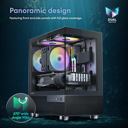 Aqua 3, Micro ATX Case, MATX PC Case with 3 X 120mm 3-Pin ARGB Fan Pre-Installed Black