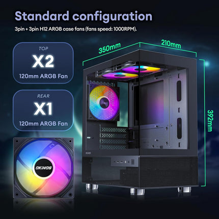 Aqua 3, Micro ATX Case, MATX PC Case with 3 X 120mm 3-Pin ARGB Fan Pre-Installed Black