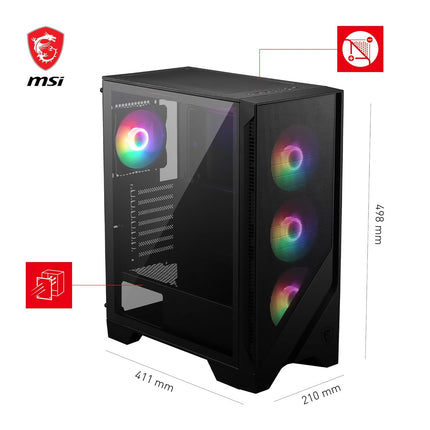 MSI MAG Forge 120A Airflow Premium Gaming PC Case: Auto RGB Fan, Vertical GPU Bracket, Side Air Vents, 360mm Radiator Support, 4mm Thick Tempered Glass, Supports Up to 8 Fans
