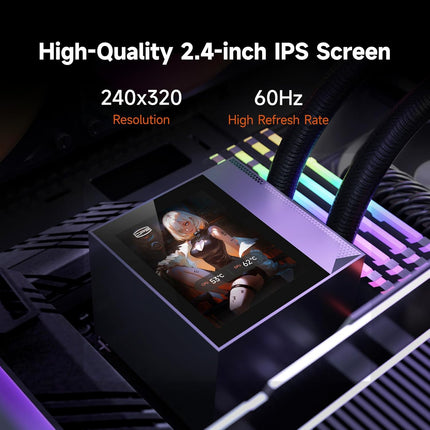 PCCOOLER CPU Cooler, 360mm AIO Liquid Cooling, High-Performance Pump, 2.4” IPS Display, CPS ARGB Water Cooling with Quiet F5 R120 Fans(DC360 Black)