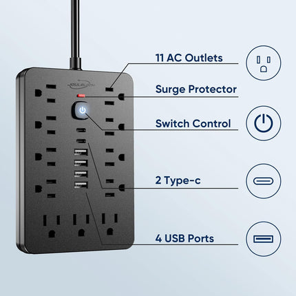 JouleLoom 6 FT Flat Plug Surge Protector Power Strip