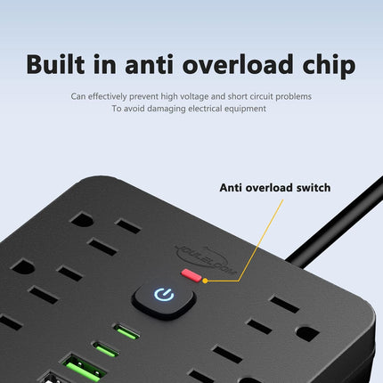 JouleLoom 6 FT Flat Plug Surge Protector Power Strip