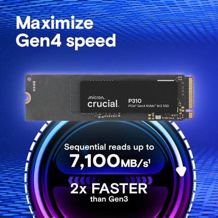 Crucial P310 500GB SSD, PCIe Gen4 NVMe M.2 2280, Up to 6,600MB/s