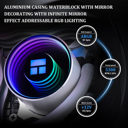 Thermalright Frozen Notte 360 Black & White ARGB V2 Water Cooling CPU Cooler, 360 Black CPU Cooler Specifications, 3×120mm PWM Fans, S-FDB Bearings, Suitable for AMD/AM4, Intel LGA 1700/1150/1151/1200/2011