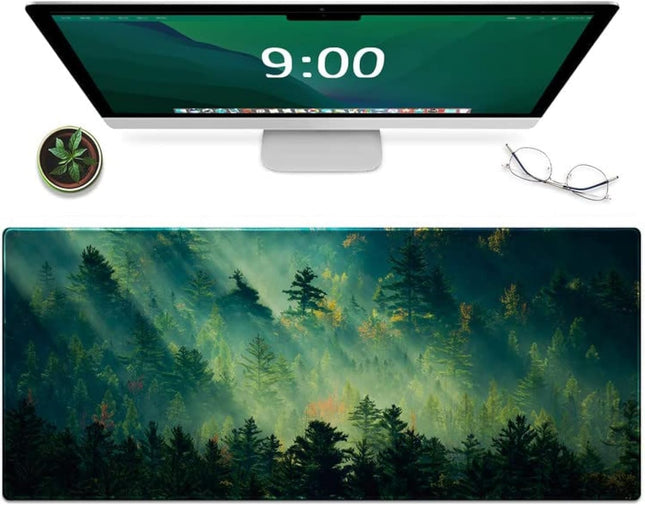 Galdas Mouse Pad,Office Desk Mat Large Gaming Keyboard Pad Durable Stitched Edges Washable Smooth Surface Control & Accuracy Extended Computer Mouse Mat (31.5X11.8In)-Green Forest