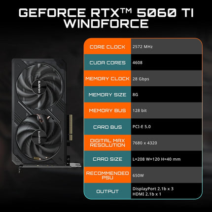 GIGABYTE GeForce RTX 5060 Ti WINDFORCE 8G Graphics Card (Dual Fans)