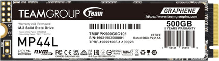 TEAMGROUP MP44L 500GB SLC Cache NVMe 1.4 PCIe Gen 4x4 M.2 2280 Laptop&Desktop SSD (R/W Speed up to 5,000/3,700MB/s)