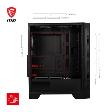 MSI MAG Forge 120A Airflow Premium Gaming PC Case: Auto RGB Fan, Vertical GPU Bracket, Side Air Vents, 360mm Radiator Support, 4mm Thick Tempered Glass, Supports Up to 8 Fans