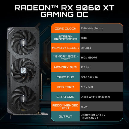 GIGABYTE Radeon RX 9060 XT Gaming OC 16G Graphics Card