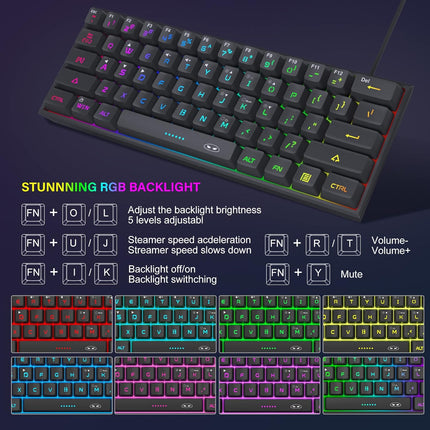 MageGee Mini 60% Gaming Keyboard, Upgrade RGB Backlit